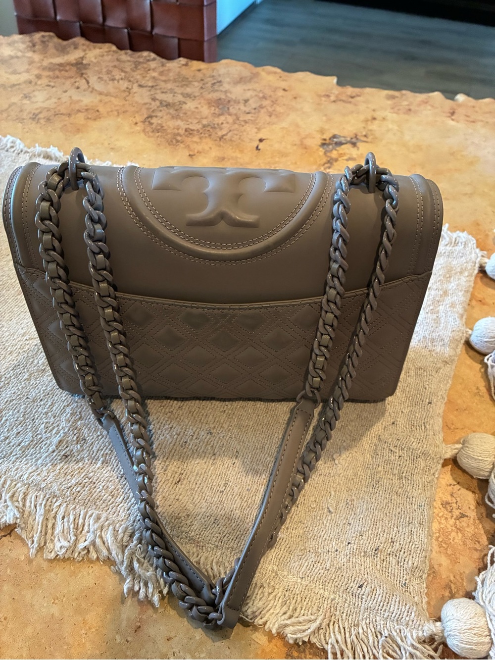 Tory Burch Quilted Taupe Chain Shoulder Bag. Authentic Tory Burch and dust bag